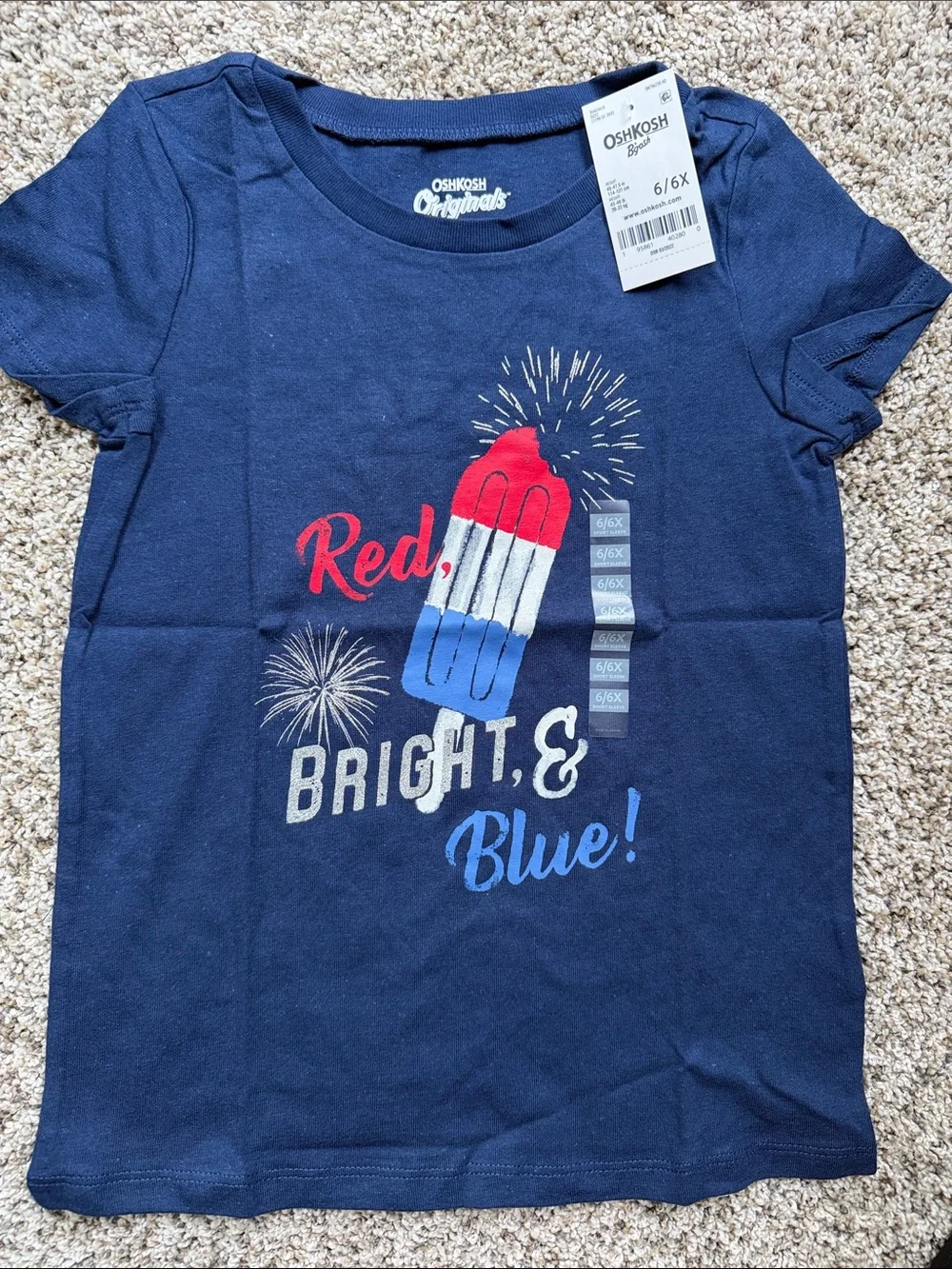 NWT OshKosh B'gosh Navy Tee with Red, Bright & Blue Popsicle size 6/6X